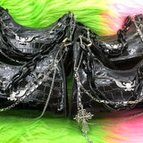Dark Punk Female Shoulder Bag Crocodile Pattern Y2K Girls Chain Handbag