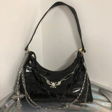 Dark Punk Female Shoulder Bag Crocodile Pattern Y2K Girls Chain Handbag