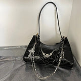 Dark Punk Female Shoulder Bag Crocodile Pattern Y2K Girls Chain Handbag