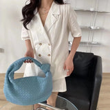 Woven Leather Printed Shoulder Bag Lady Crossbody Hobo Knotted Handle