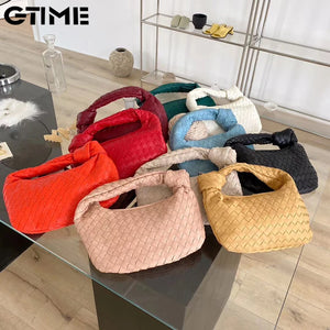 Woven Leather Printed Shoulder Bag Lady Crossbody Hobo Knotted Handle