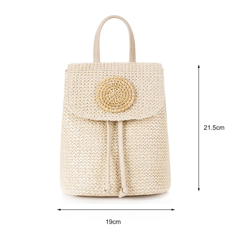 Straw Backpack Summer Beach Rattan School Bag for Women
