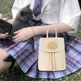 Straw Backpack Summer Beach Rattan School Bag for Women