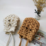Handcrafted Straw Cotton Rope Bucket Bag Hollow Mesh Summer Beach Handbag