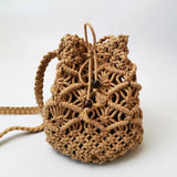 Handcrafted Straw Cotton Rope Bucket Bag Hollow Mesh Summer Beach Handbag