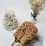 Handcrafted Straw Cotton Rope Bucket Bag Hollow Mesh Summer Beach Handbag