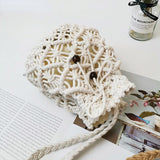 Handcrafted Straw Cotton Rope Bucket Bag Hollow Mesh Summer Beach Handbag
