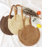 Round Straw Beach Bag for Women Rattan Shoulder Handbag