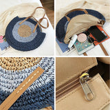 Round Straw Beach Bag for Women Rattan Shoulder Handbag