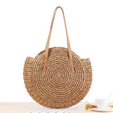 Round Straw Beach Bag for Women Rattan Shoulder Handbag