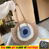 Summer Beach Round Straw Bags for Women Rattan Shoulder Handbag