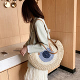 Summer Beach Round Straw Bags for Women Rattan Shoulder Handbag