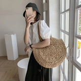 Summer Beach Round Straw Rattan Shoulder Handbag Totes Bags for Women