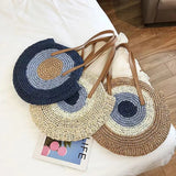 Summer Beach Round Straw Rattan Shoulder Handbag Totes Bags for Women