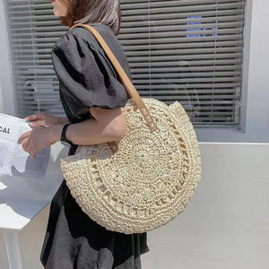 Summer Beach Round Straw Rattan Shoulder Handbag Totes Bags for Women
