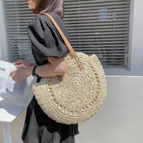 Summer Beach Round Straw Rattan Shoulder Handbag Totes Bags for Women