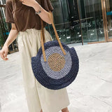 Summer Beach Round Straw Rattan Shoulder Handbag Totes Bags for Women