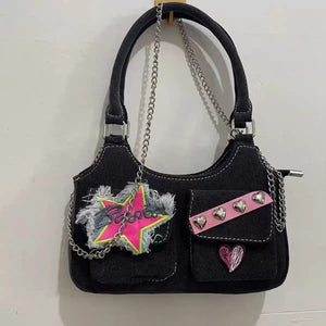 Y2K Hot Girls Denim Shoulder Bag Vintage Retro Crossbody Bag