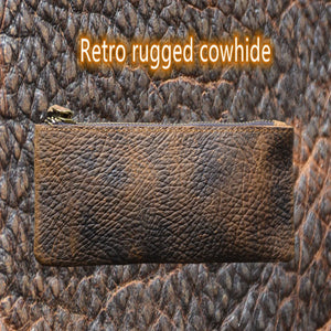 Men's Long Leather Wallet Large Capacity Retro Rugged Cowhide Bag