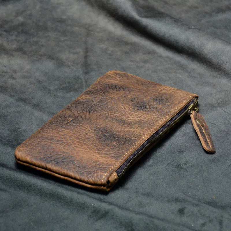 Men's Long Leather Wallet Large Capacity Retro Rugged Cowhide Bag