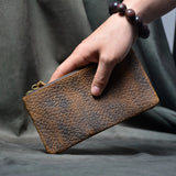 Men's Long Leather Wallet Large Capacity Retro Rugged Cowhide Bag