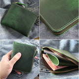 Retro Cowhide Short Wallet Crazy Horse Leather Money Clip Ultra-thin