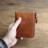 Retro Cowhide Short Wallet Crazy Horse Leather Money Clip Ultra-thin