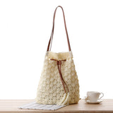 Tassel Bucket Straw Bag Small Fresh Woven Shoulder Beach Bag