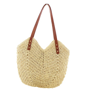 Handwoven Tote Bag Bohemian Shoulder Bag with Zipper Top Handle