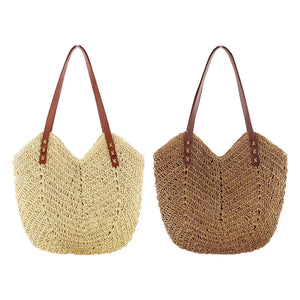 Handwoven Tote Bag Bohemian Shoulder Bag with Zipper Top Handle
