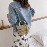 Straw Rattan Beach Handbag for Women Girls Hollow Out Crossbody Bag