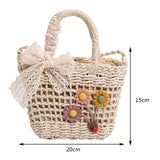 Handwoven Women Handbags Rattan Flower with Lace Bow Composite Shoulder Bag