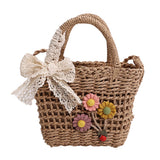 Women Handbags Rattan Flower Lace Bow Shoulder Bag Durable for Shopping