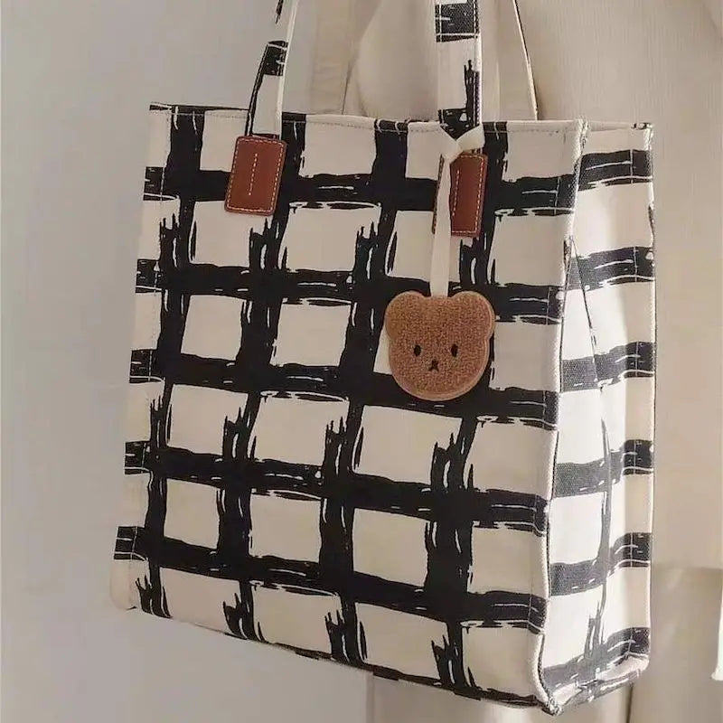 Harajuku Spring High-end Geometric Pattern Large-capacity Canvas Tote Bag