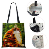 Harajuku Canvas Shopper Bag Abstract Art Cat Eco Travel Shoulder Bag