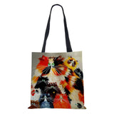 Harajuku Canvas Shopper Bag Abstract Art Cat Eco Travel Shoulder Bag
