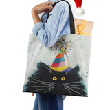 Harajuku Canvas Shopper Bag Abstract Art Cat Eco Travel Shoulder Bag