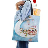 Harajuku Canvas Shopper Bag Winter Bird Snowflake Travel Shoulder Bag