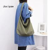 Harajuku Canvas Shoulder Bag for Women Vintage Large Capacity Handbag