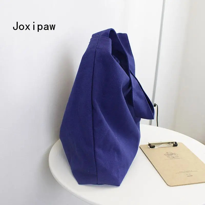 Harajuku Canvas Shoulder Bag for Women Vintage Large Capacity Handbag