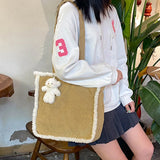 Harajuku Corduroy Lamb Wool Handbag Large Capacity Winter Shoulder Bag
