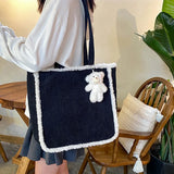 Harajuku Corduroy Lamb Wool Handbag Large Capacity Winter Shoulder Bag