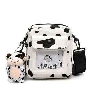 Harajuku Cow Pattern Canvas Bag Women Shoulder Messenger Girls