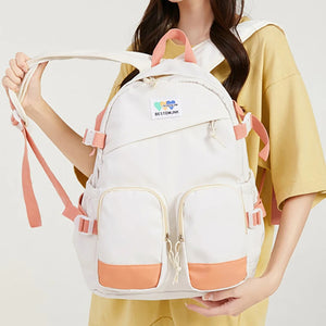 Harajuku Double Pocket Women Backpack Waterproof Teenage Girl Schoolbag