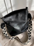 Harajuku Solid PU Leather Shoulder Bucket Bag for Women