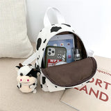 Harajuku Feng Schoolbag Female Ins Fire Cow Pattern Lovely Girl Canvas Bag