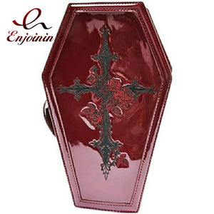 Gothic Coffin Crossbody Bag with Cross Rose Embroidery