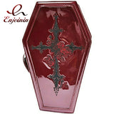 Gothic Coffin Crossbody Bag with Cross Rose Embroidery