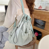 Harajuku Japan Girls Backpack Female Bags Solid Beige Drawstring Backpacks Women