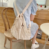 Harajuku Japan Girls Backpack Female Bags Solid Beige Drawstring Backpacks Women